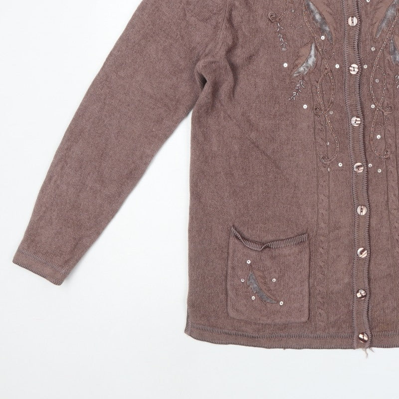 Reflect Collection Women’s Brown M/L Embellished Knit Cardigan