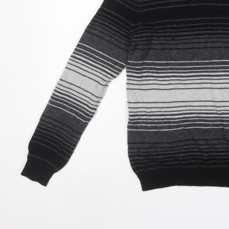Marks & Spencer Women Grey Striped Roll Neck Knit Jumper UK 10