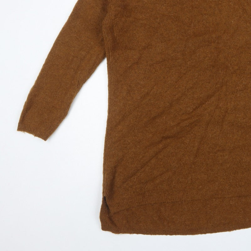M&S Women Brown L Roll Neck Long Sleeve Knit Tunic Jumper