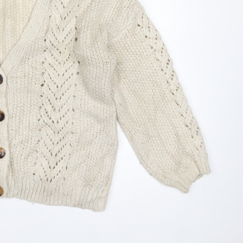 Next Women Ivory UK 16 Chunky Knit V-Neck Button Cardigan