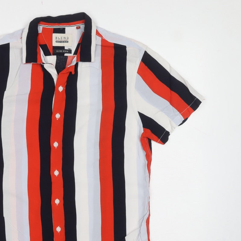 Blend Men’s Multicoloured M Stripe Short Sleeve Viscose Button-Up Shirt