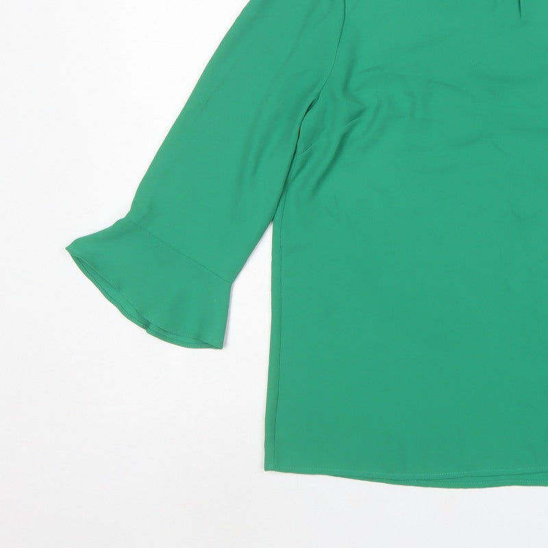 Oasis Women Green UK 10 High Neck Flared Sleeve Polyester Blouse