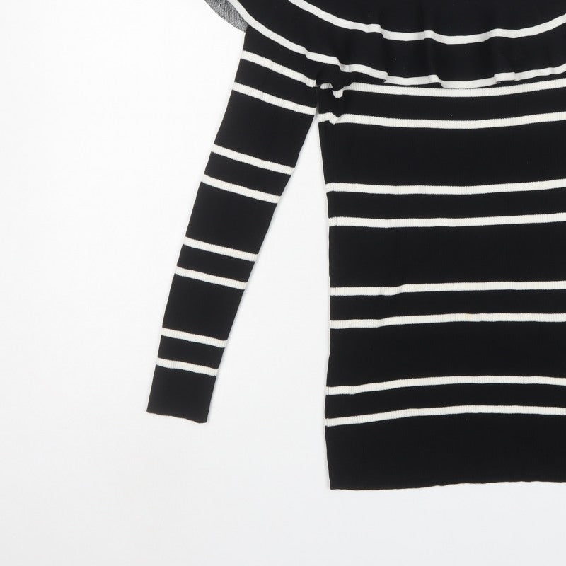 Next Women’s Black White Striped Ruffle Bardot Jumper UK 16