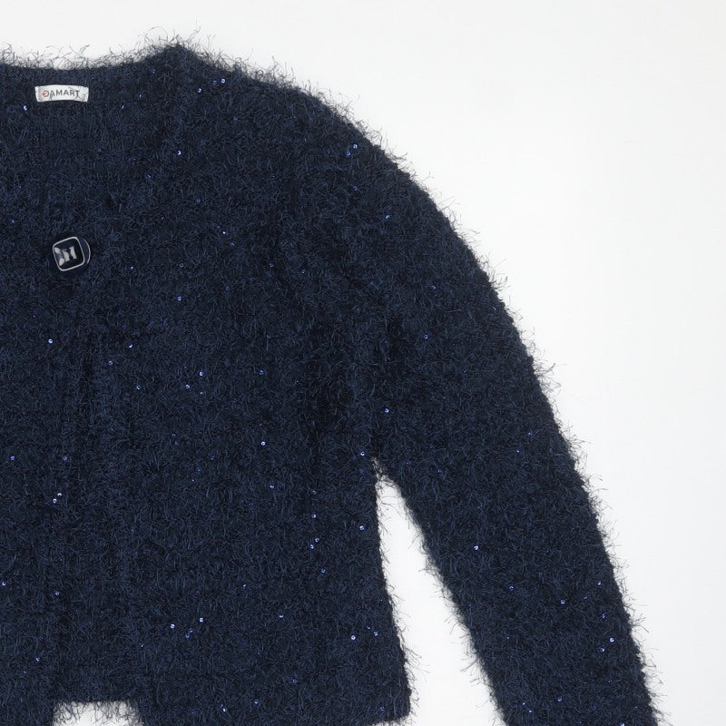 Damart Women's Blue UK 16 Sequin Open Knit Cardigan Long Sleeve
