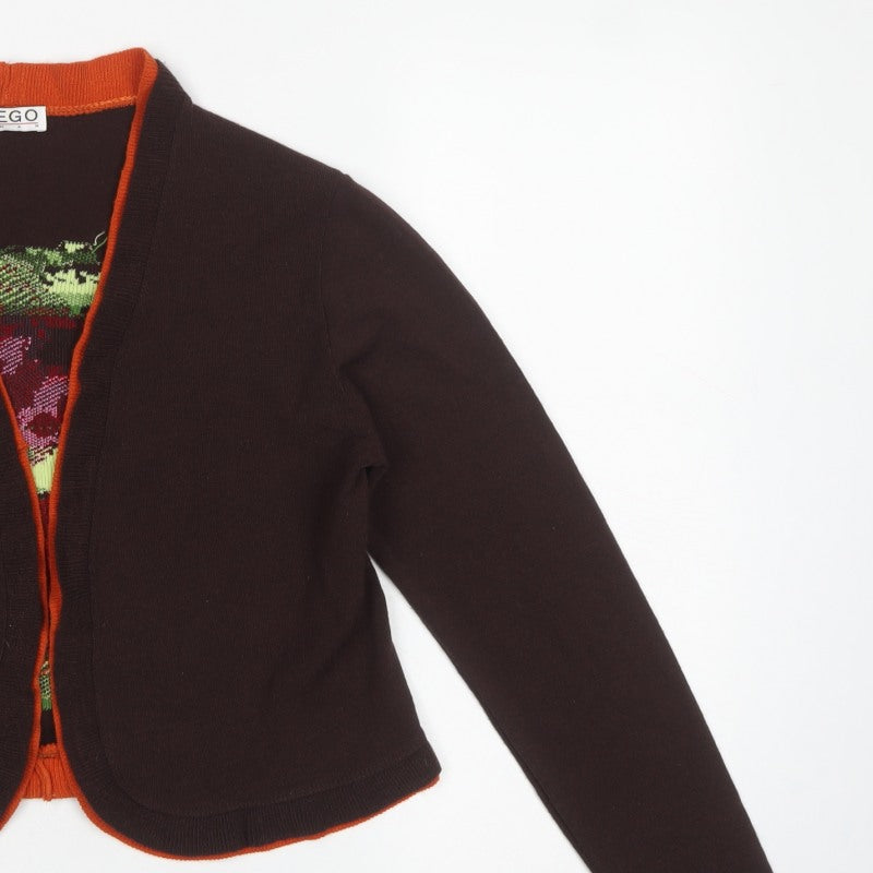 Fuego Woman Brown Floral Knit Open Cardigan XL Long Sleeve