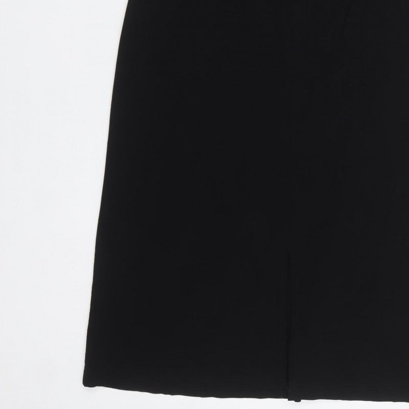 Internationale Women Black UK 10 Maxi Sheath Dress Collared Cap Sleeve