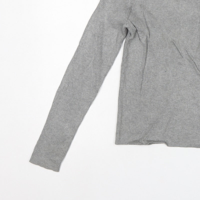 New Look Women Grey UK 14 Rib Knit Crew Neck Slim Pullover Jumper