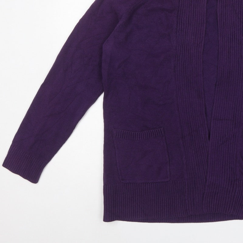 Bhs Women's Purple Size 18 Open Front Cotton Knit Cardigan Pockets