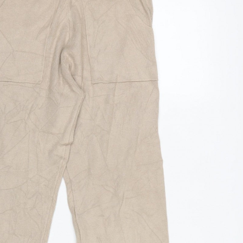 New Look Women’s Beige S Knit Jogger Trousers Elastic Waist Pockets