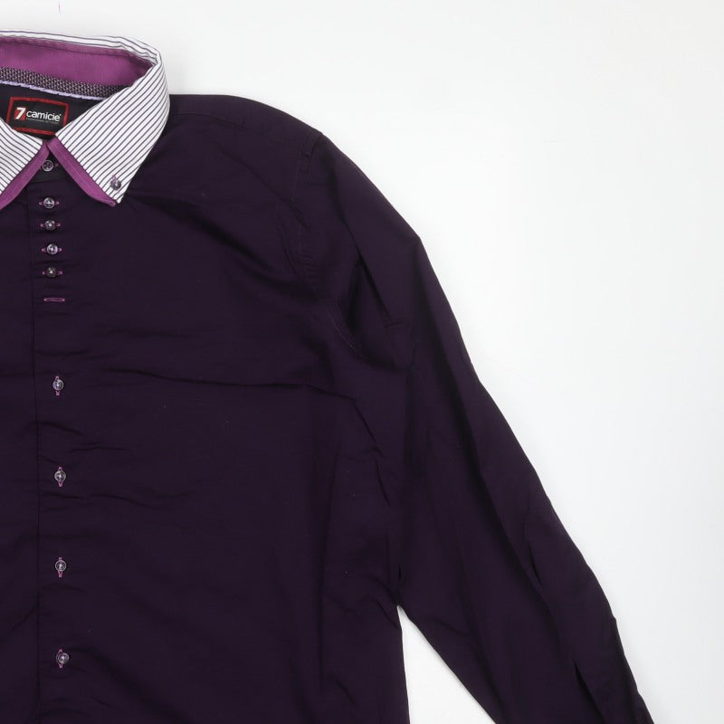 7 Camicie Men’s Purple 4XL Cotton Button-Down Long Sleeve Shirt