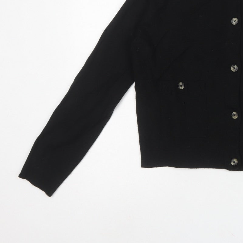 Zara Women Black Size S Button Front Knit Cardigan Crew Neck Pockets