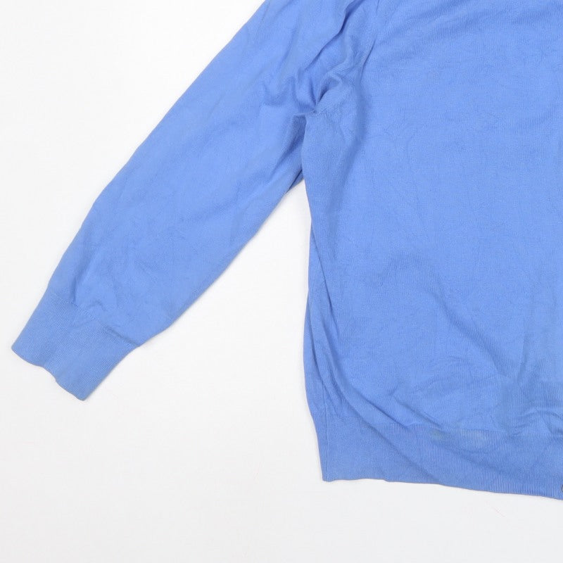 Lands' End Women Blue XL Crew Neck Button Knit Cardigan