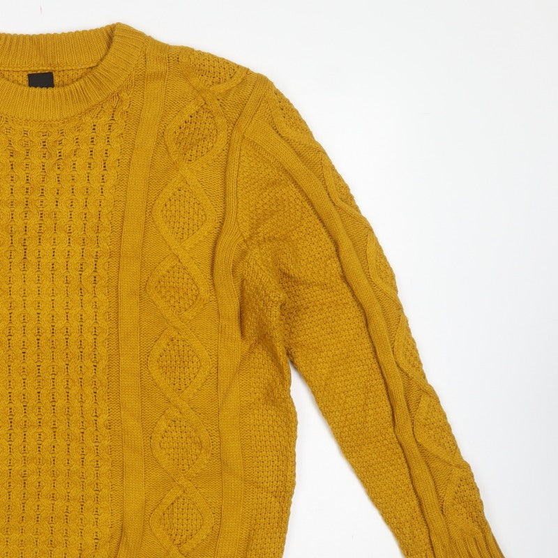 River Island Men’s Yellow XL Cable-Knit Crew Neck Pullover Jumper