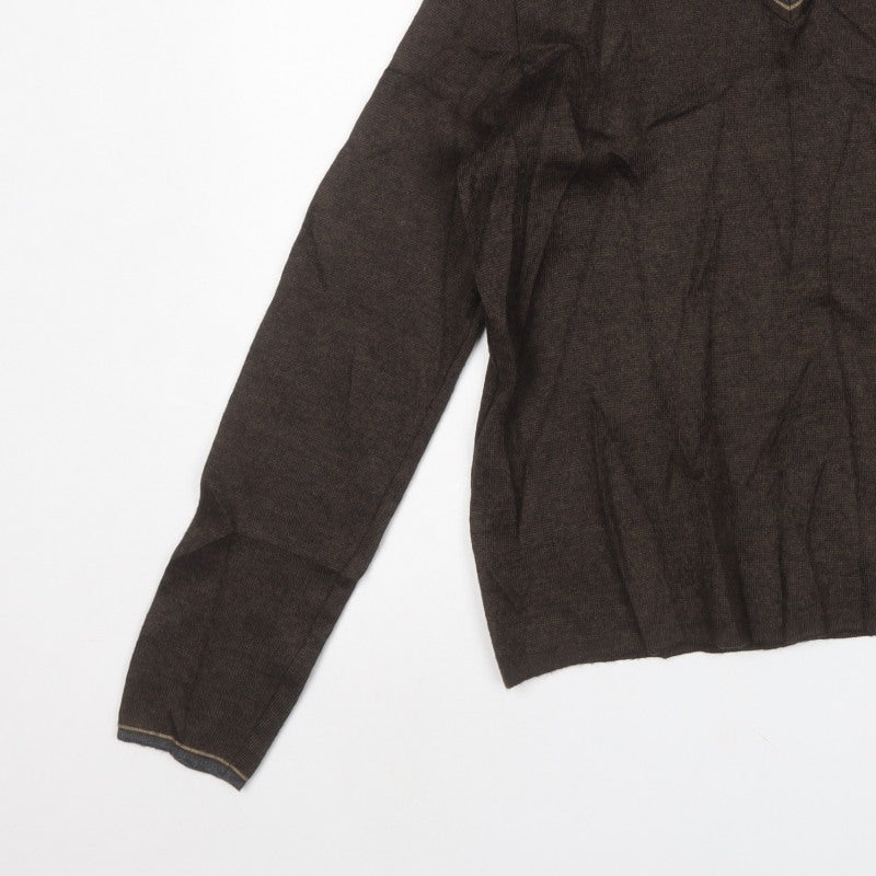Zara Men’s Brown V-Neck Wool Blend Knit Pullover Jumper Size M