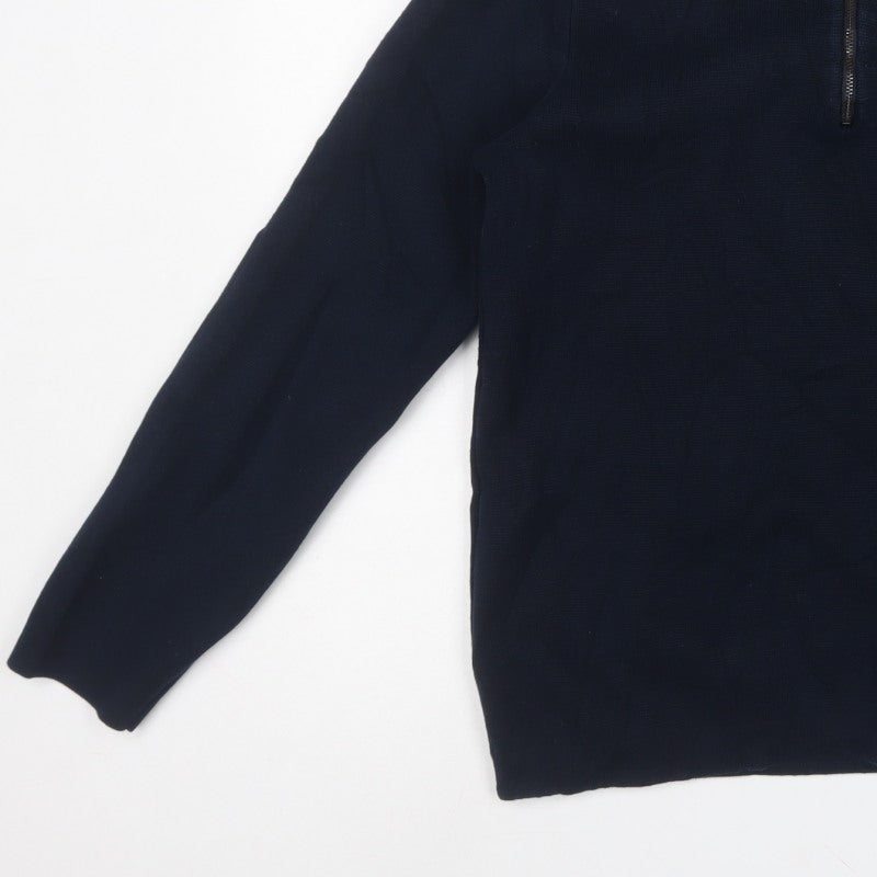 Marks and Spencer Men’s Blue Supima Cotton S Half Zip Collared Jumper