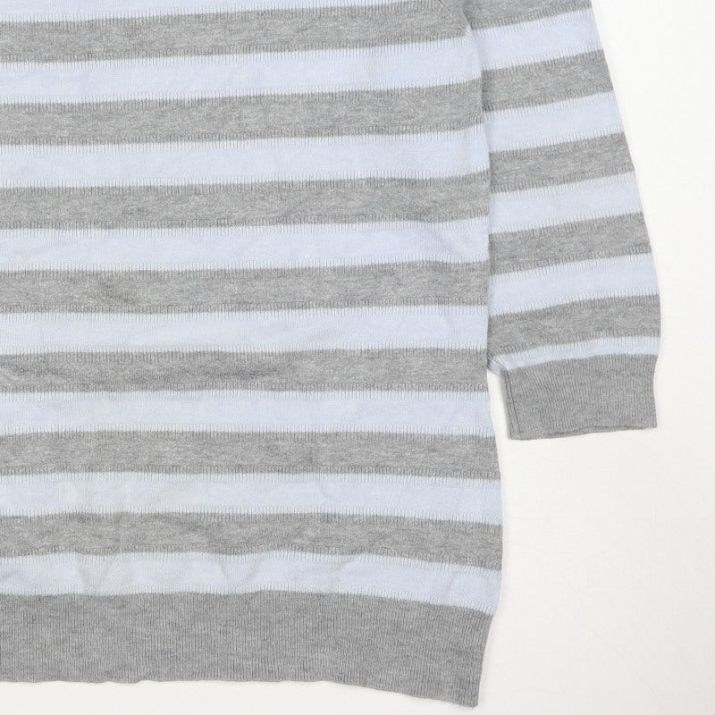 Austin Reed Women Grey White Striped Boat Neck Knit Jumper L