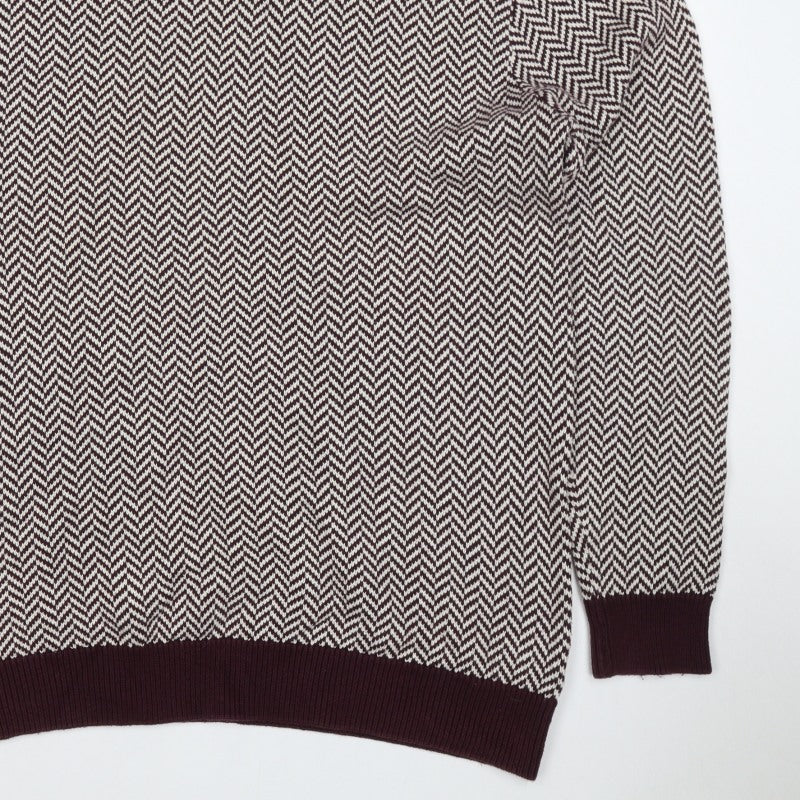 Next Men's Burgundy Cream Large Herringbone Crew Neck Knit Pullover Jumper