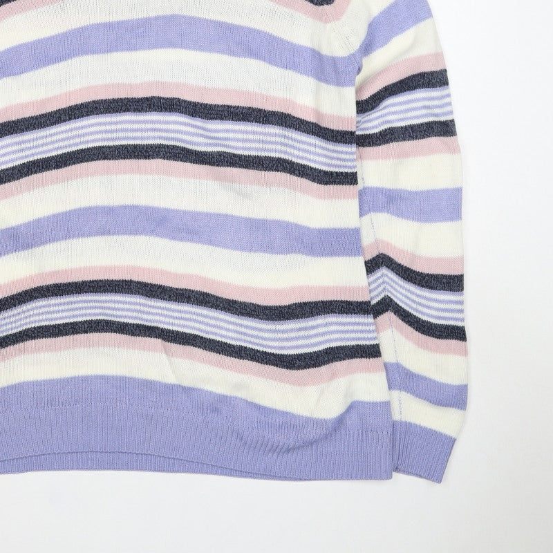 Isle Essentials Women’s Lilac Stripe Henley Jumper UK 14-16 Acrylic