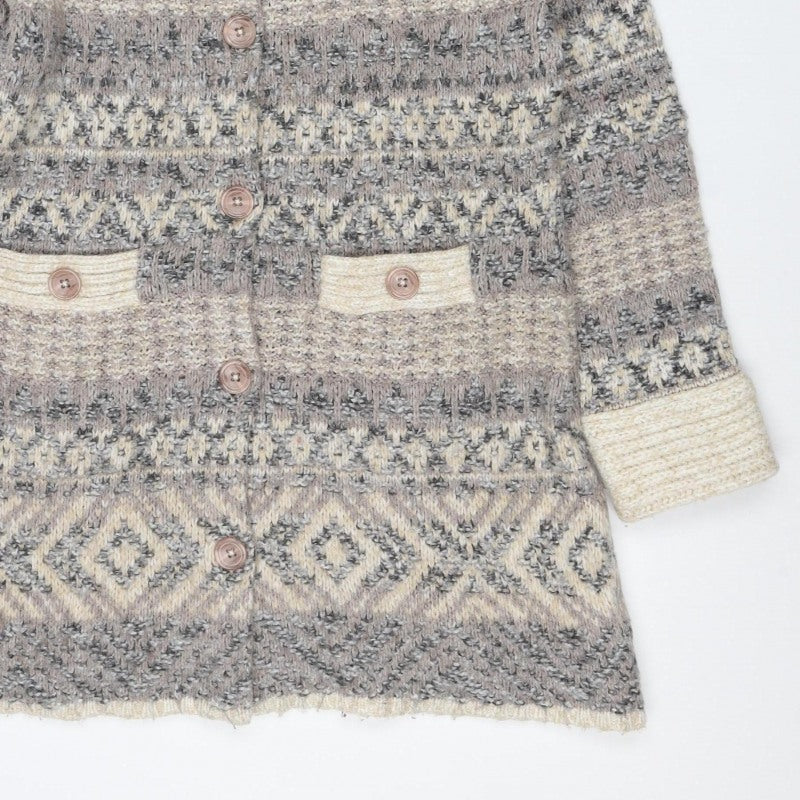 Per Una Women’s Grey XL Aztec Chunky Knit Button Cardigan