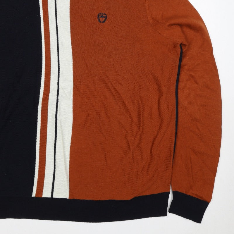 Easy Milano Men’s XL Black Rust Striped Crew Neck Acrylic Jumper
