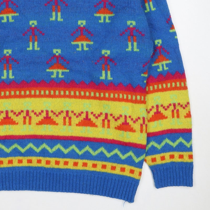 Ragazza Men’s Blue Small Geometric Knit Crew Neck Pullover Jumper