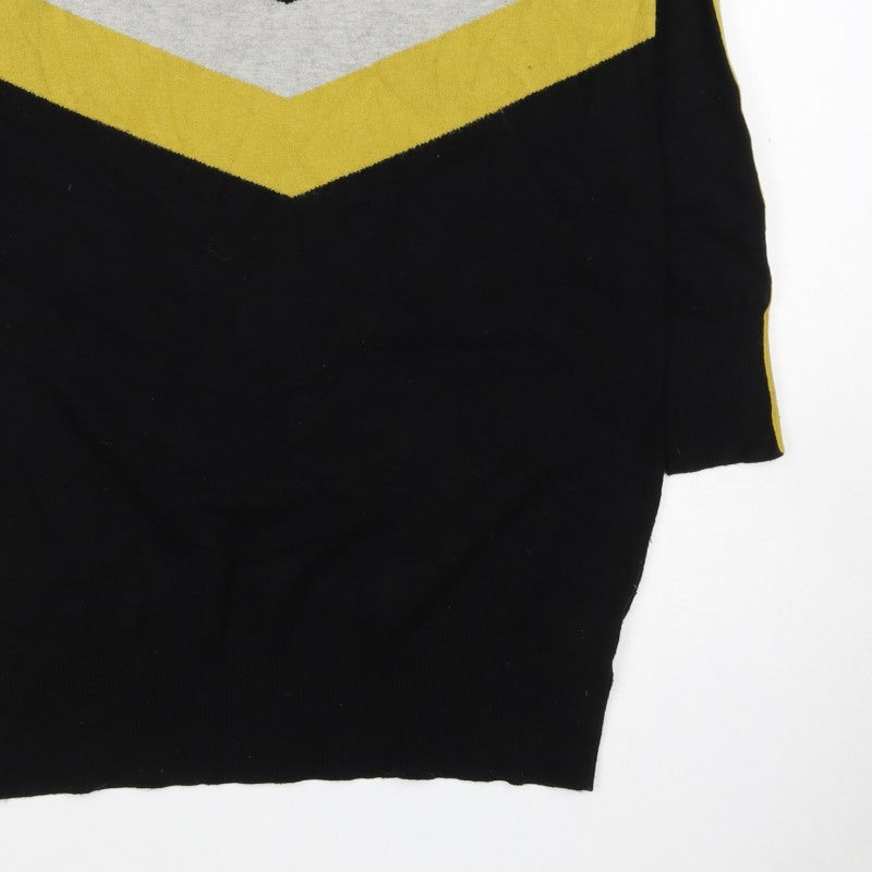 Wells Women’s Black Yellow Grey Roll Neck Geometric Knit Jumper UK 10