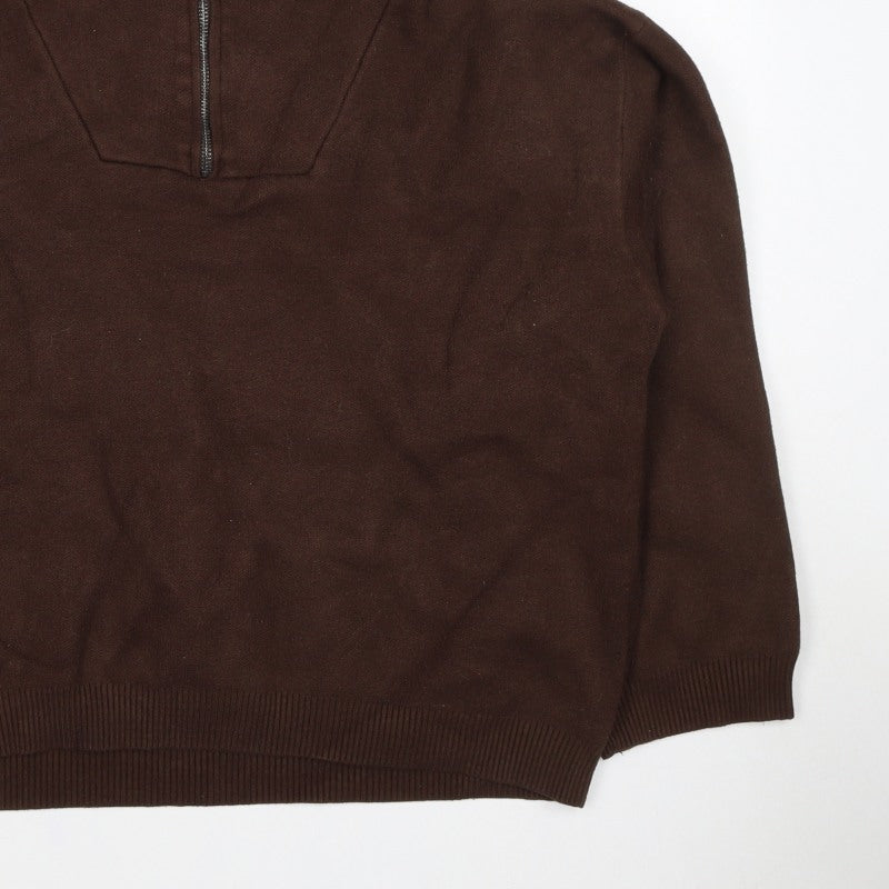 Zara Women Brown L Knit 1/4 Zip High Neck Pullover Jumper