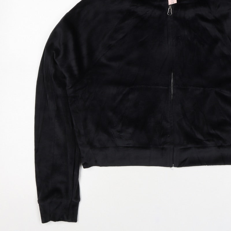 Victoria's Secret Women Black M Velour Full Zip Logo Hoodie