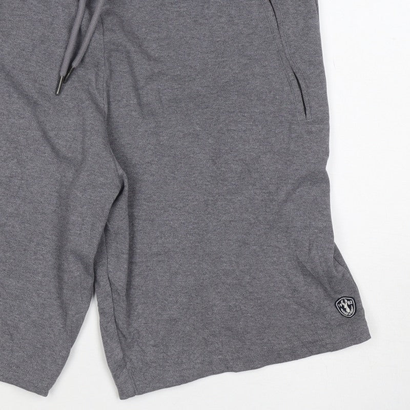 Next Men’s Grey L Sweat Shorts Drawstring Zip Pockets Sports