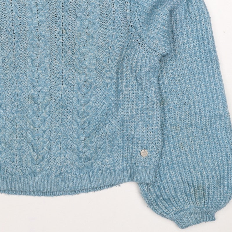 Jack Wills Women Blue UK 12 Cable Knit Crew Neck Raglan Jumper