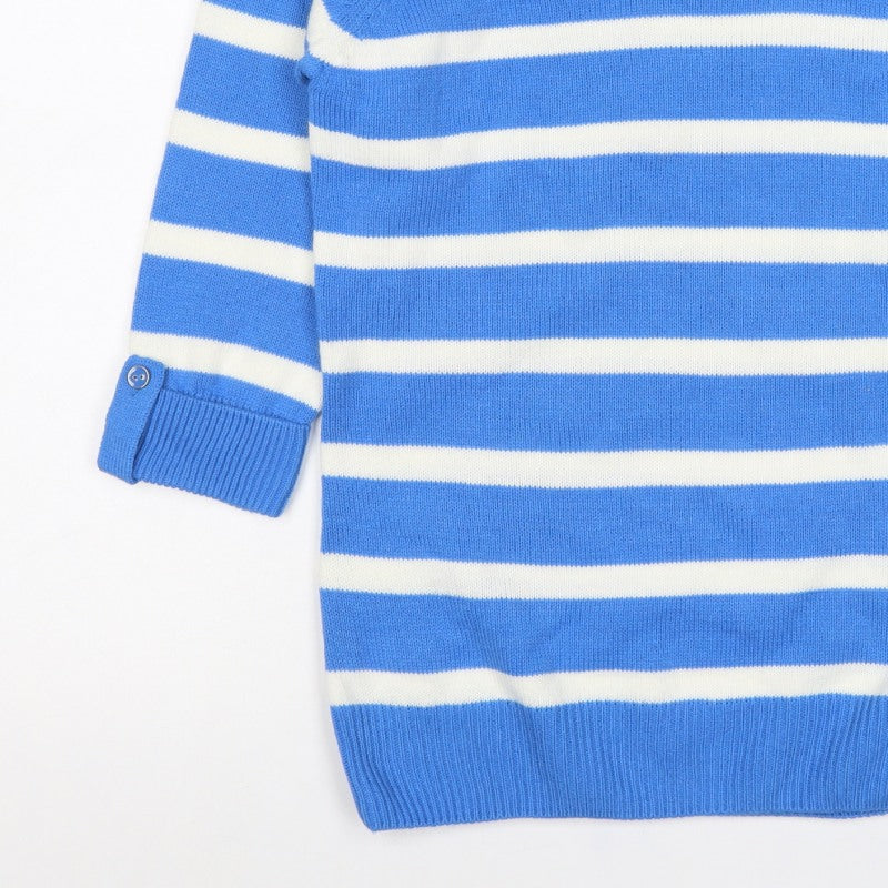 Isle Women’s Blue White Striped Boat Neck Button Jumper UK 10