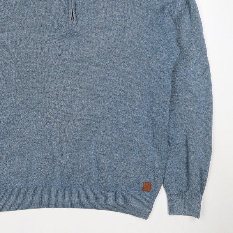 Next Men Blue S 1/4 Zip High Neck Cotton Knit Jumper