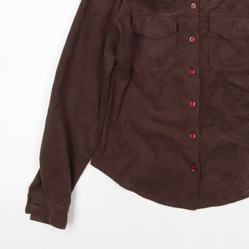 Topshop Women Brown UK 14 Basic Collared Long Sleeve Button-Up Shirt