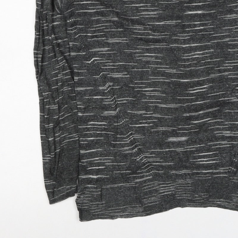 Marks and Spencer Women Grey M Striped V-Neck Long Sleeve Jersey Top