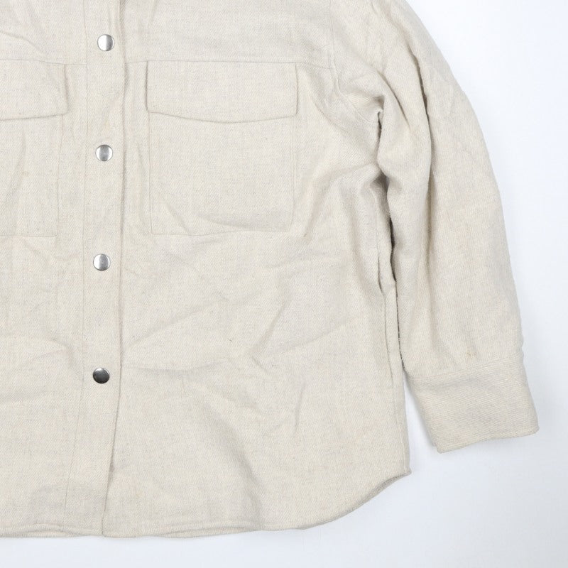 Monki Women Beige M Snap Front Utility Jacket Pockets Long Sleeve