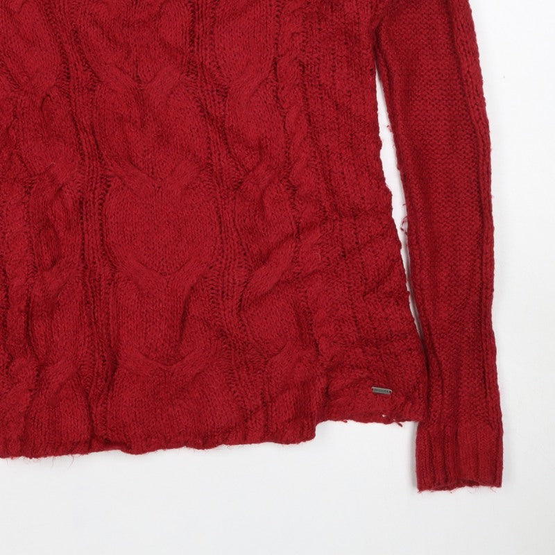 Hollister Women Red S Cable Knit Crew Neck Long Sleeve Jumper