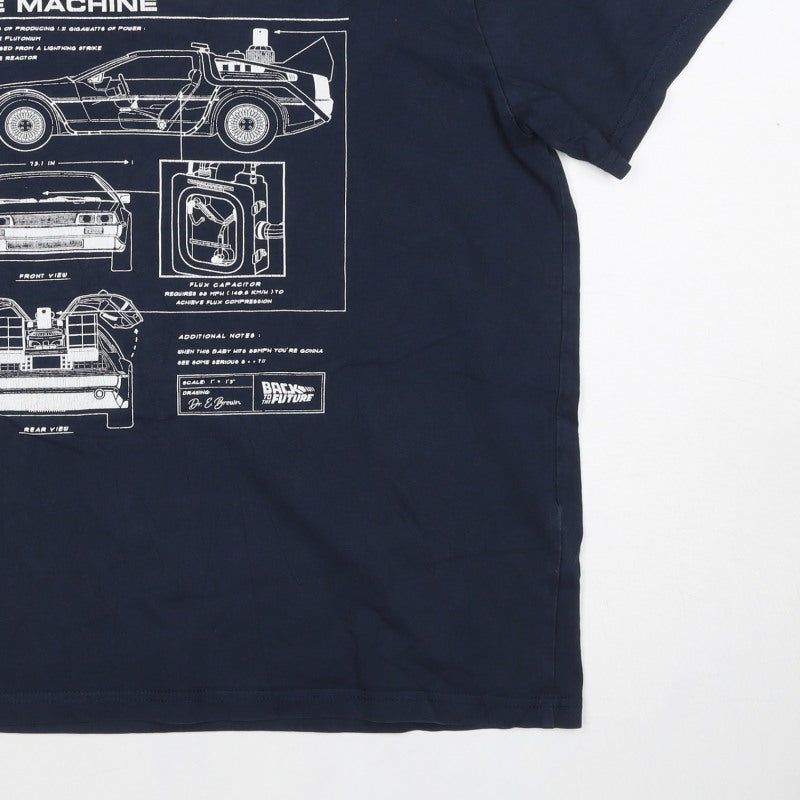 Back to the Future Men’s Blue L DeLorean Time Machine Graphic T-Shirt