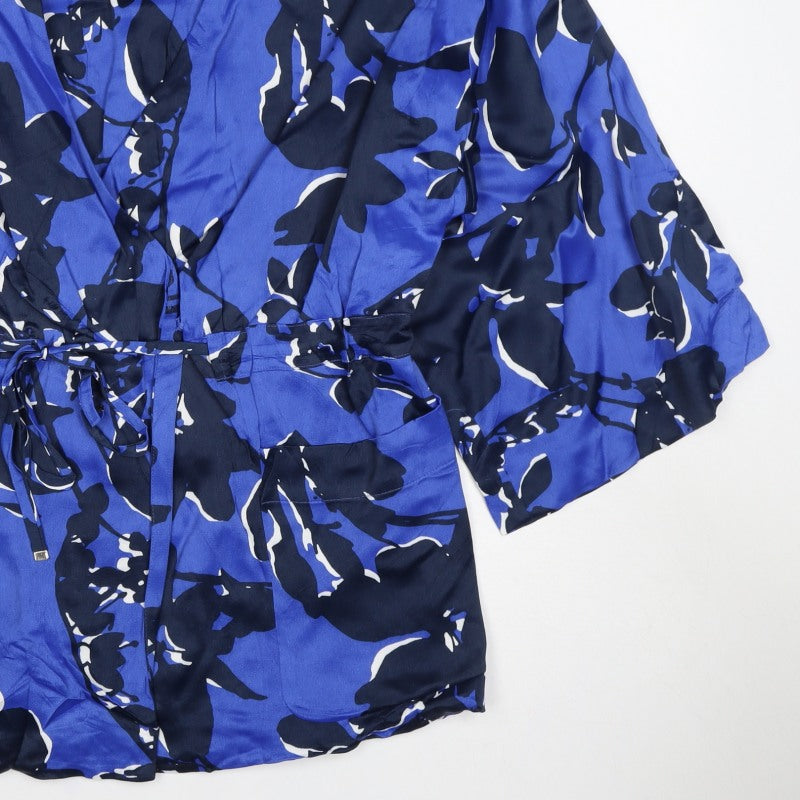 Autograph Women’s Blue Floral Kimono Wrap Blouse Size M