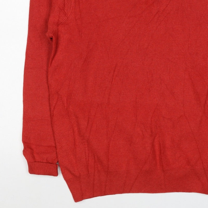 M&S Men’s Red M Half Zip High Neck Cotton Blend Jumper