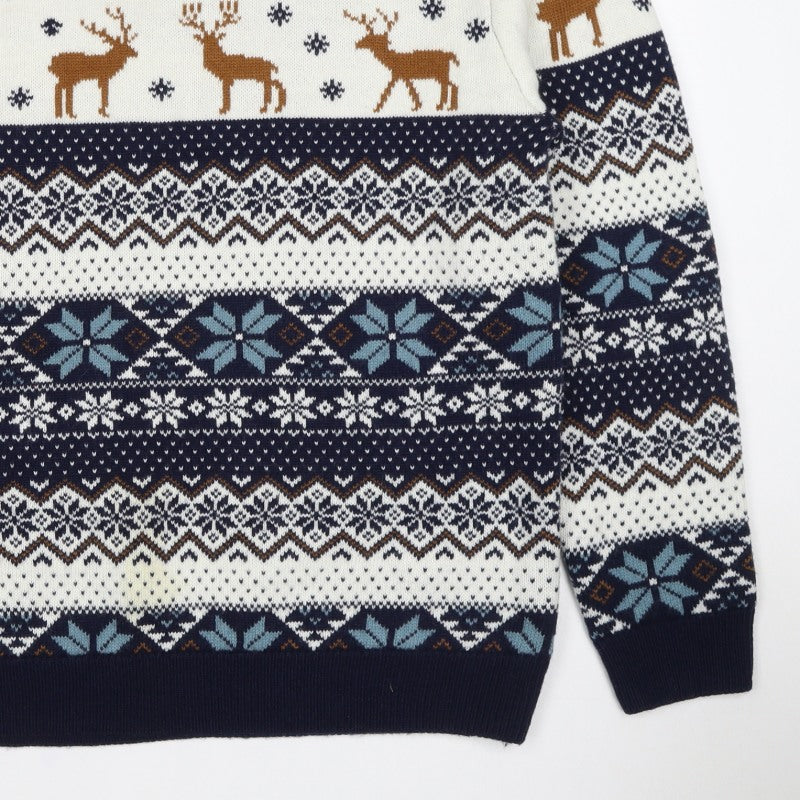 Next Women’s Navy Multicoloured L Fair Isle Reindeer Christmas Jumper