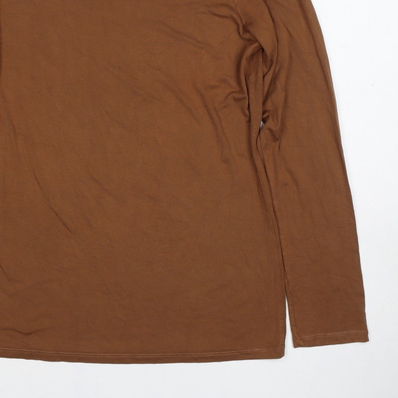 Oasis Women Brown L Basic Stretch Viscose Long Sleeve Boat Neck Top