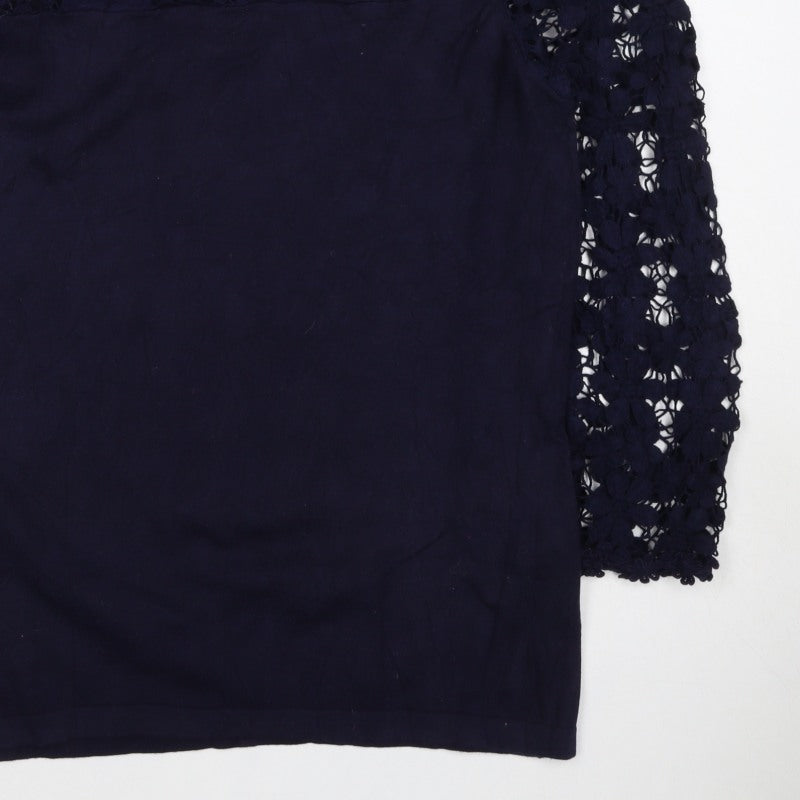 Phase Eight Women Blue UK 16 Basic Floral Lace 3/4 Sleeve Blouse