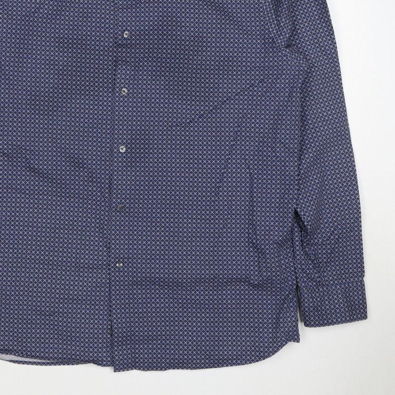 Ted Baker Men's Blue Geometric Print Long Sleeve Button-Up Shirt Size XL