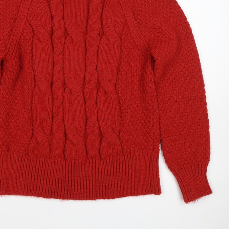 Fata Women’s Red UK 12 Wool Cable Knit Roll Neck Jumper