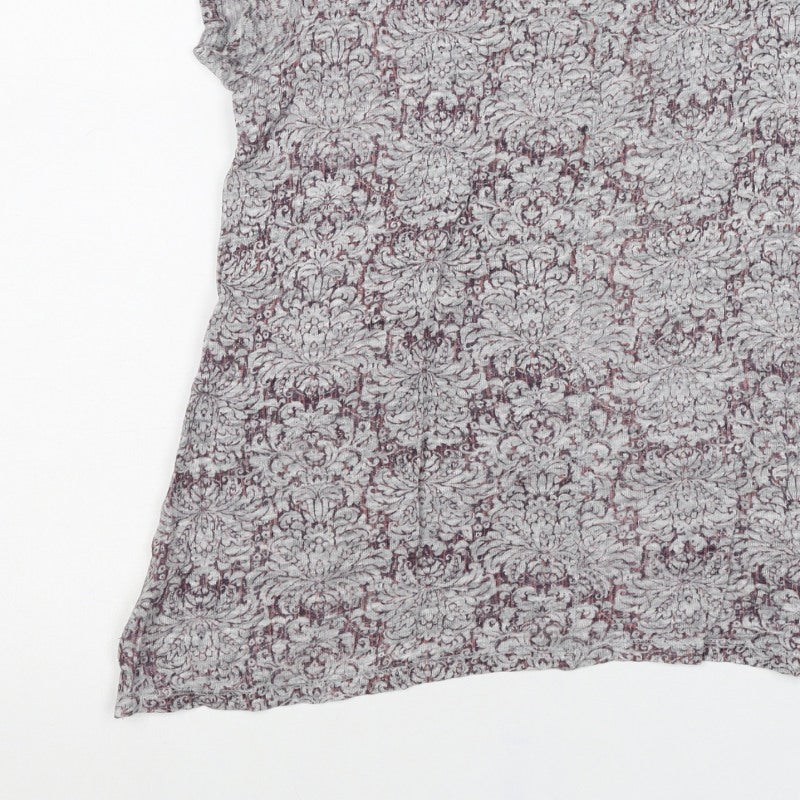 Little Stuff Women’s Grey Floral Linen Blend Cap Sleeve T-Shirt Size S