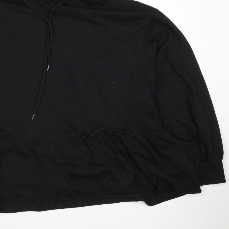 Motel Women Black UK 20 Ruffle Hem Drawstring Pullover Hoodie