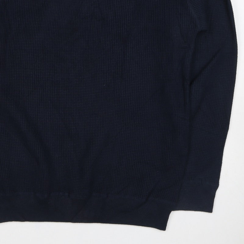 Next Men's Navy Large Waffle Knit High Neck Henley Jumper
