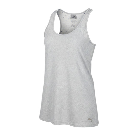 Prewornwholesale grey Puma women's cotton tank top with a scoop neckline and racerback design for activewear.