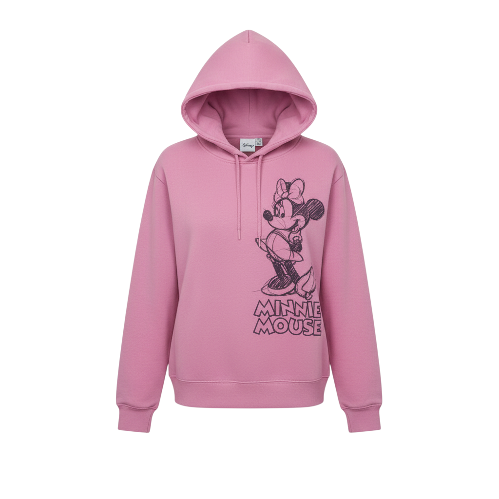 Disney Women Pink Minnie Mouse Hoodie Medium 12/14 Pullover Hooded Sweatshirt