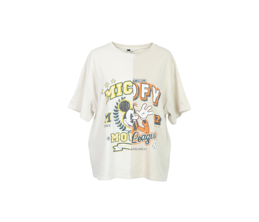 H&M Women Beige Mickey Mouse Graphic T-Shirt 4XL Relaxed Fit